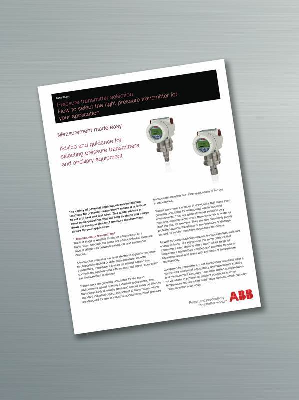 New guide helps to simplify pressure transmitter selection